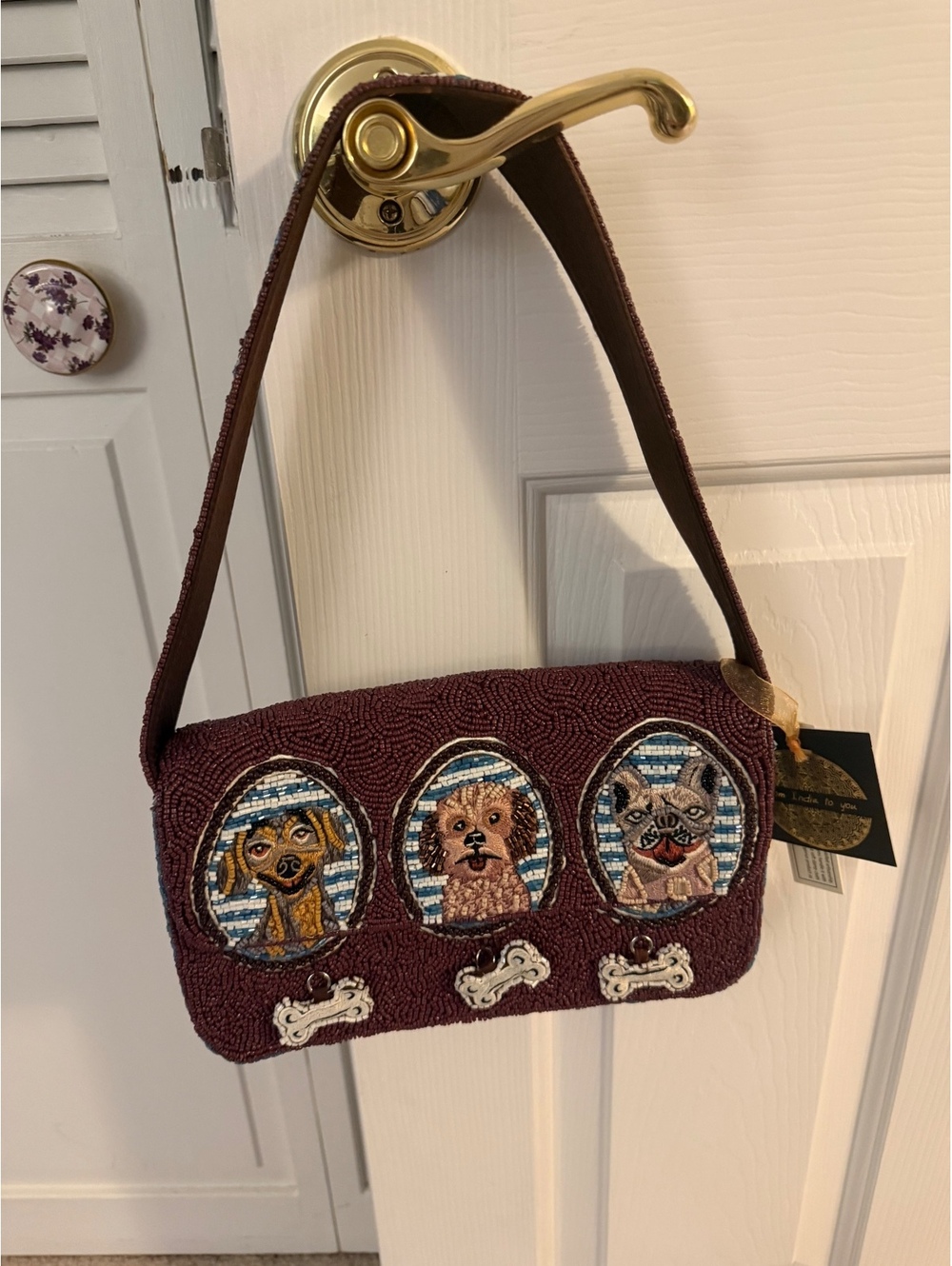 Beaded Dog Portrait Shoulder Bag